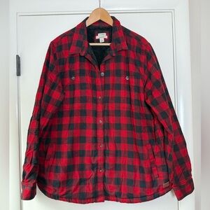LL Bean Buffalo Plaid Shirt Jacket with Sherpa Lining Red Black Check Size 1X